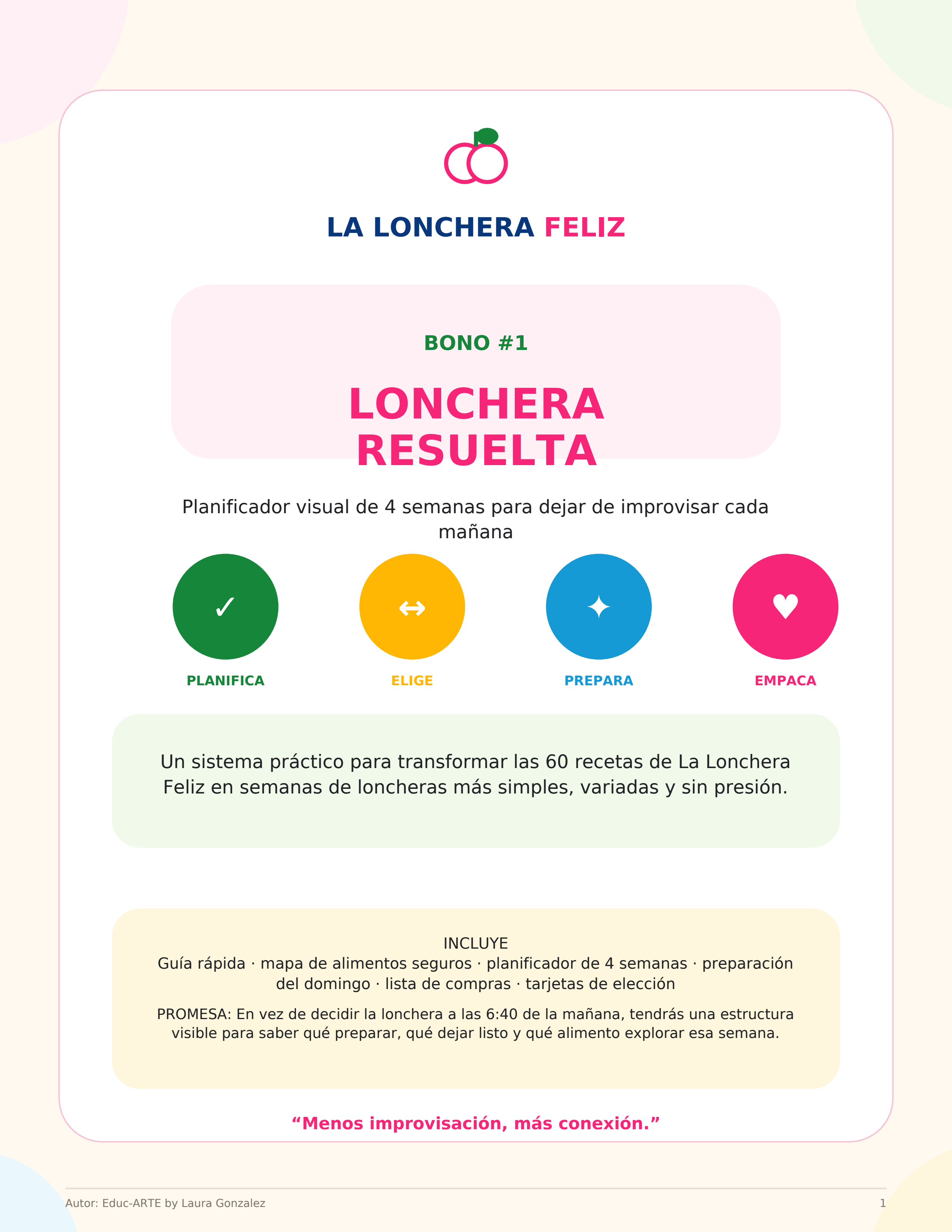 Portada del bono Lonchera Resuelta, planificador visual de cuatro semanas