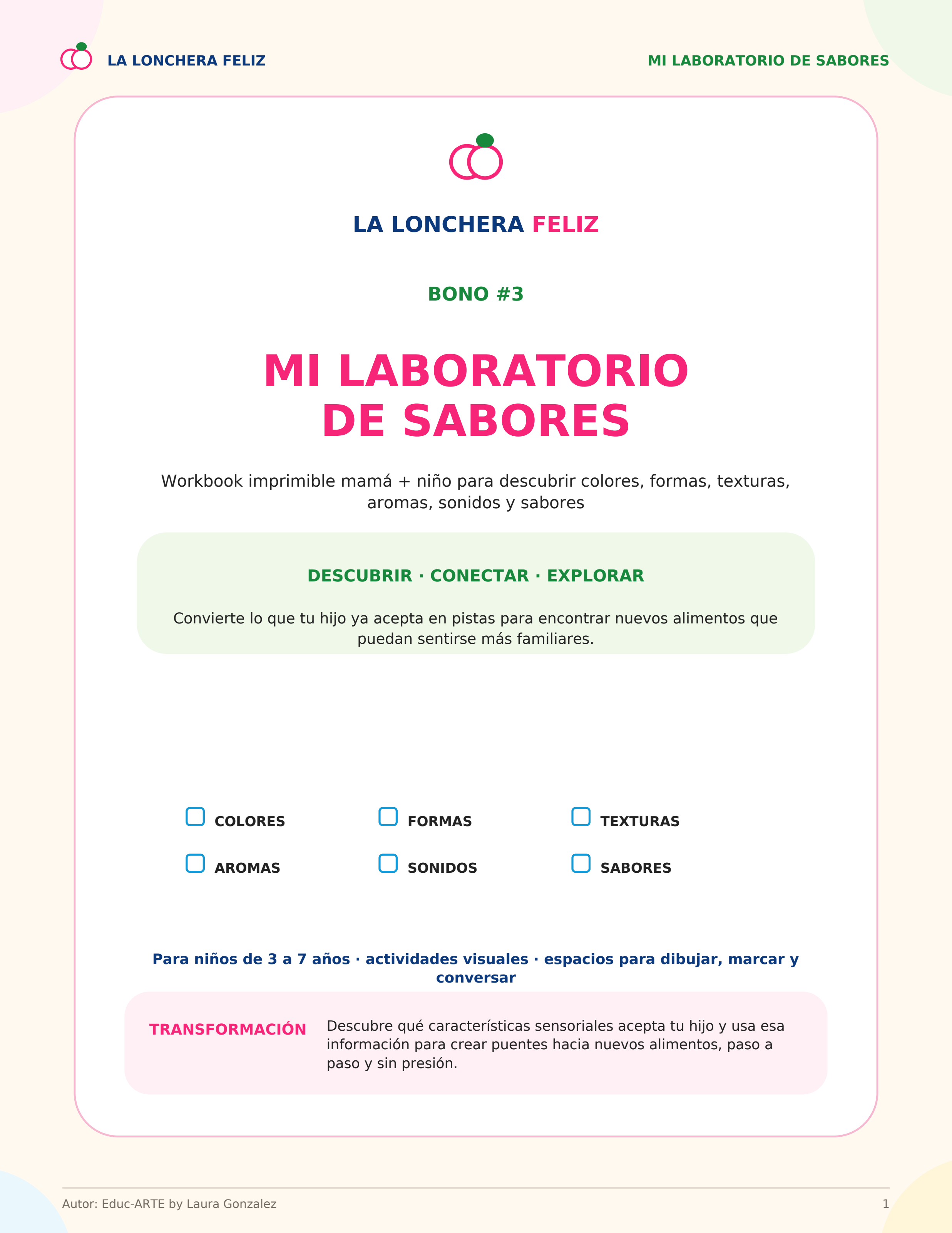 Portada del bono Mi Laboratorio de Sabores, workbook imprimible para mamá y niño