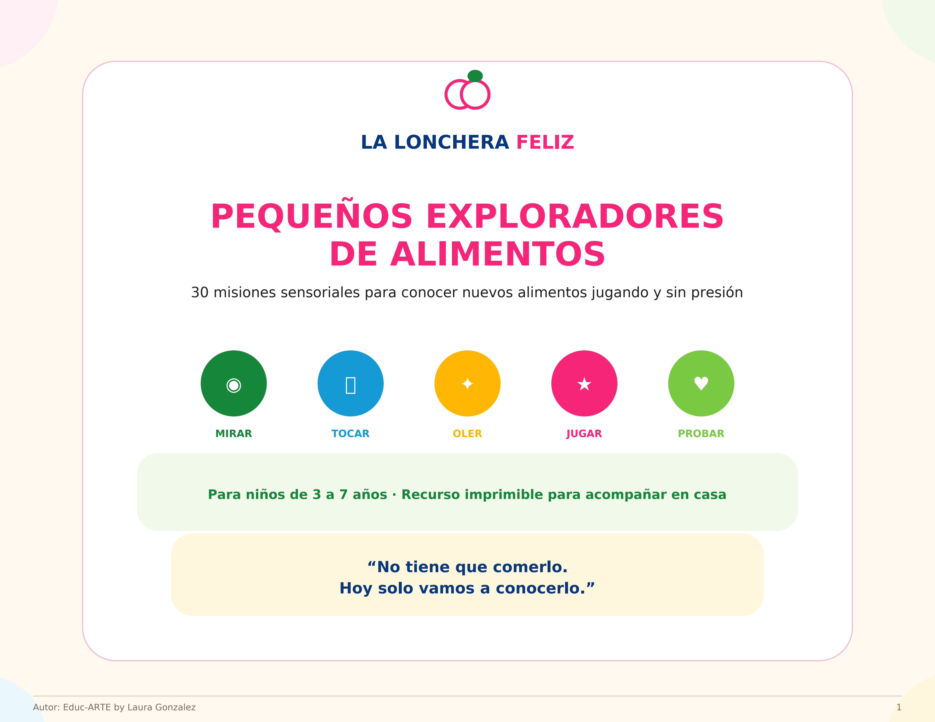 Portada del bono Pequeños Exploradores de Alimentos con treinta misiones sensoriales